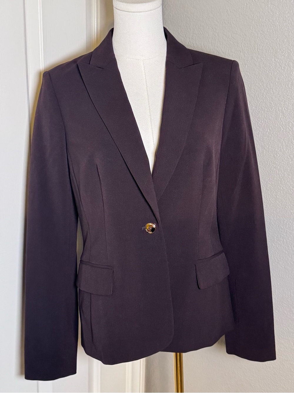 Calvin Klein Single-Button Blazer with Gold Accent